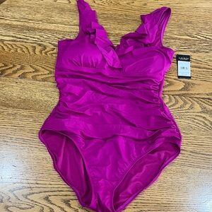 Lauren Ralph Lauren Magenta Ruffle-Trim One-Piece Swimsuit NWT